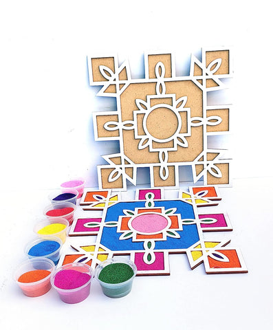 Reusable Rangoli Template Mat with Wooden Base 11.5 Inch (Design H) | Just Fill It Up with Rangoli, Flowers, Pulses | Traditional Art with Modern Day Ease of Use (T388_H)