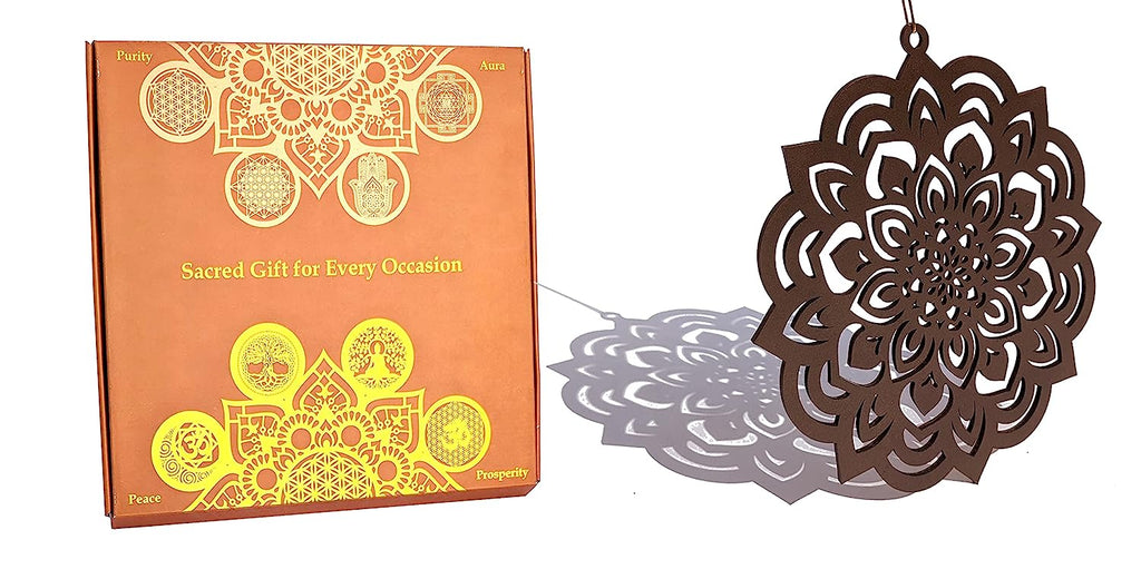 StepsToDo 'Lotus Mandal A' (Brown, 11.5 inch) | Wooden Sacred Geometry Art | Hand painted room hanging, wall decor | Spiritual Gift | Multiple design choices are available (T379)