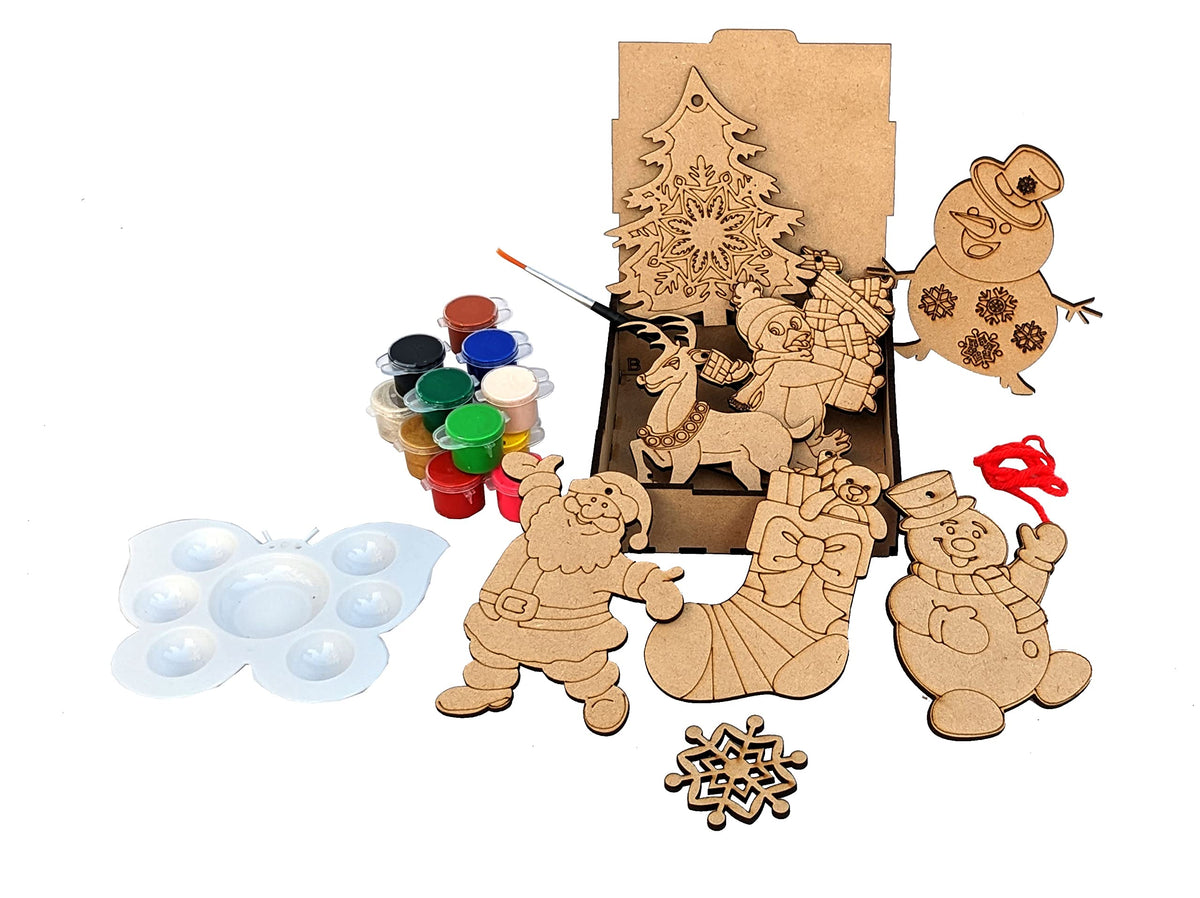 DIY Wooden Christmas Ornament Painting Kit in Wooden Box