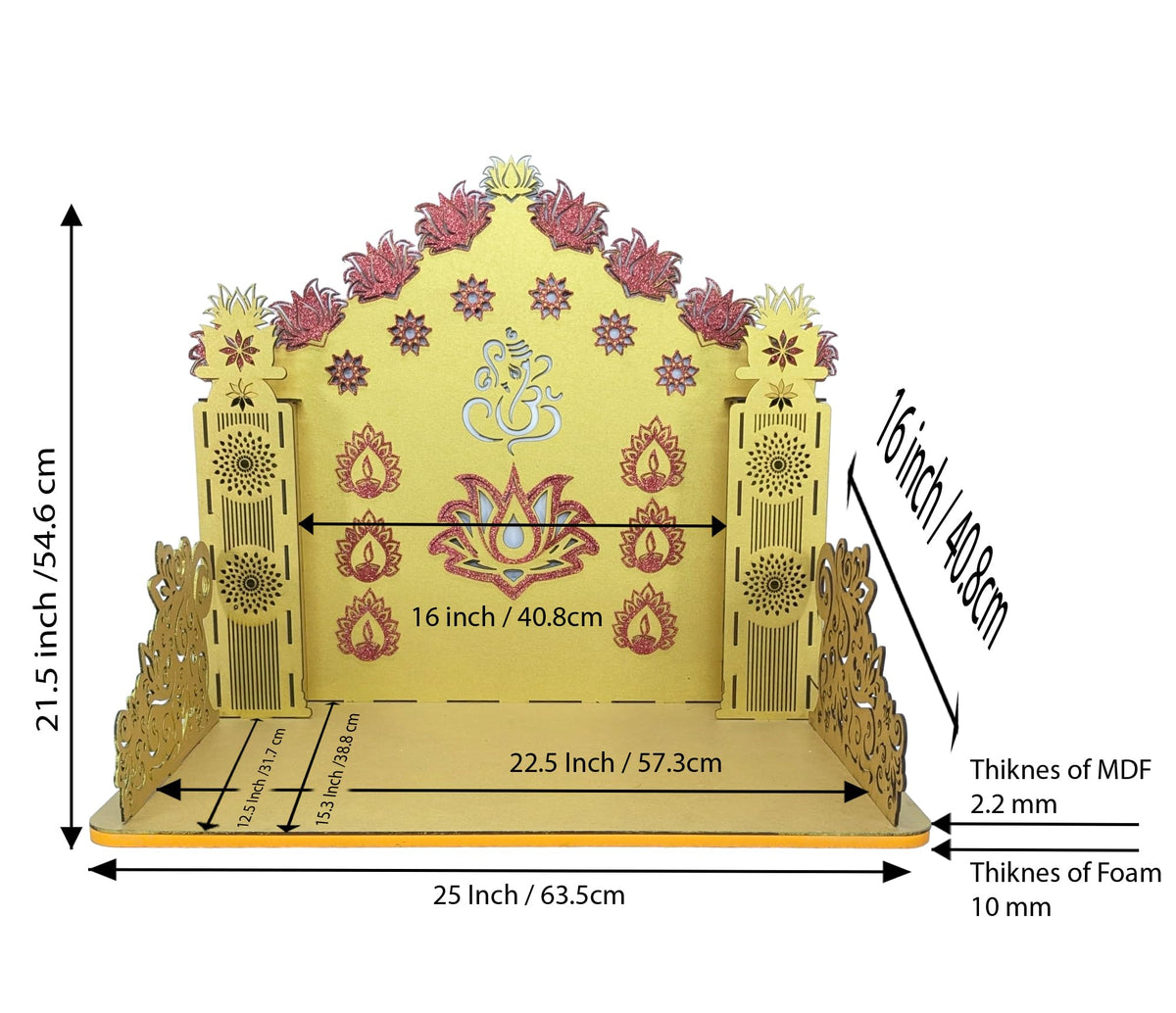 Golden Ganpati Makhar with Glitter Lotus Wooden Singhasan