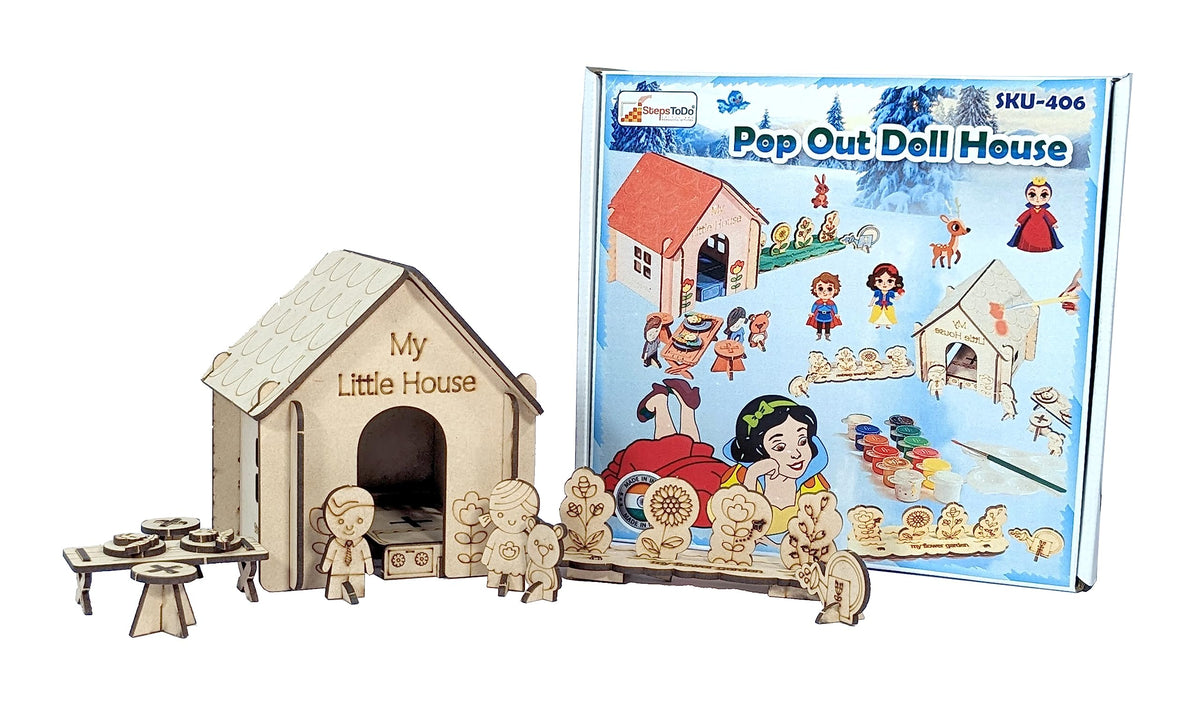Pop-Out Toy House Kit with Furniture, Garden, 2 Dolls & Teddy