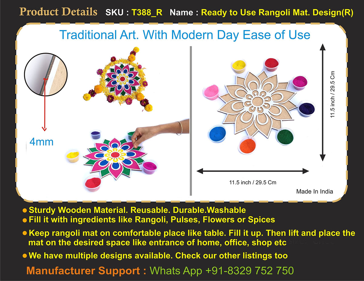Reusable Rangoli Making Frame with Wooden Base