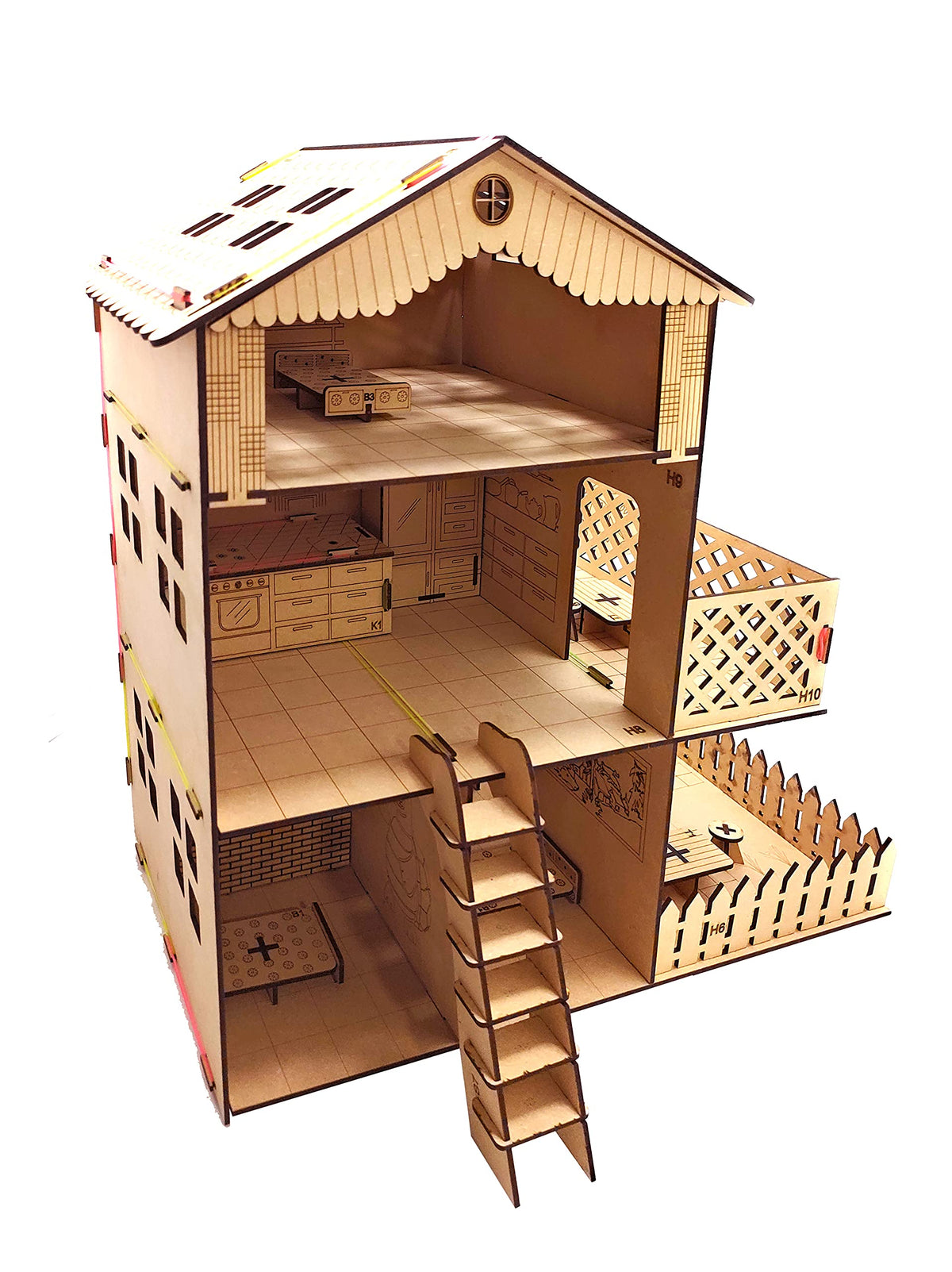 Wooden Dollhouse & Furniture Build-and-Paint Kit – 18 × 18 Inch, No Glue