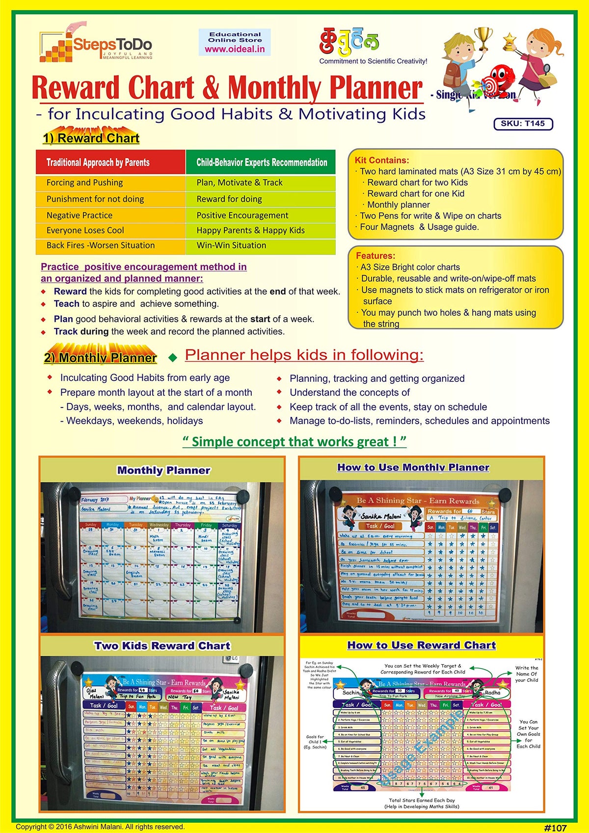 Write-Wipe Reward Chart & Monthly Planner with Marker