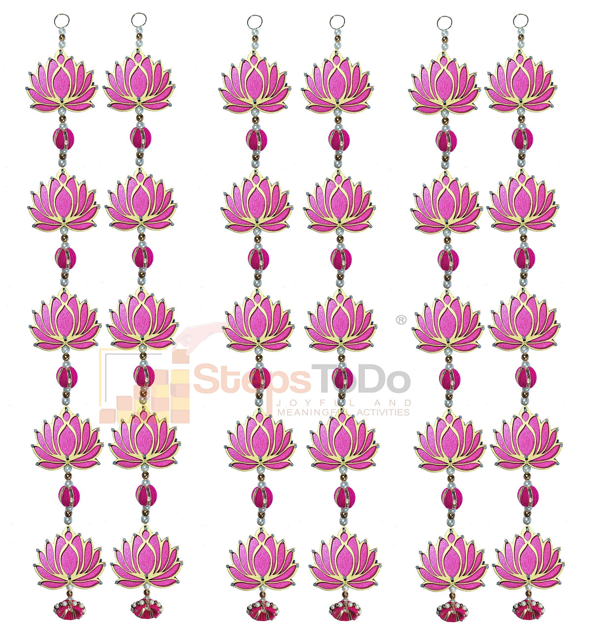 Handmade Pink Five-Tier Lotus Garlands (Large, 6)