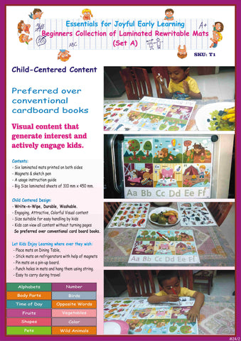 StepsToDo _ Essentials for Early Learning (Set A): Beginners Collection of Visual Laminated Re-writable Mats | Alphabets, Numbers, Shapes, etc. (T21)