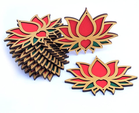 StepsToDo Bright Red, Green & Golden Lotus Flower Cutout | Hand Painted Cutouts | Wall Decor, Home Decor, Backdrops, DIY Rangoli, Festival Gift | Festival_Puja_Event Decoration (T393)