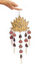 StepsToDo _ Pink & Golden Lotus Flower Wind Chime with White Beads & Mini Lotus (55cm X 19cm) | Handmade & Hand Painted | Hanging Wooden Lotus for Wall and Window Decoration (T360)