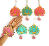 StepsToDo _ Two Sided Hanging Lotus Wooden Cut-Out/Latakan/Backdrops | Rose Pink and Ocean Blue Colored Handicraft | Gift Pack & Decoration for Diwali, Dashera, Pooja, Decorations, Festival Gift, Wedding Decorations (T326)