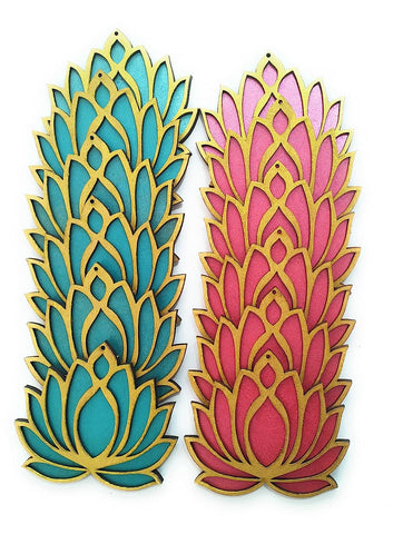 StepsToDo _ Golden Frame Lotus Cutouts (Set of 12) | Rose Pink (6) + Ocean Blue (6) | DIY Rangoli, Home Decor, Decoration for Festival, Pooja, Wedding & Festival Gift (HU-GHT4-O7OV)