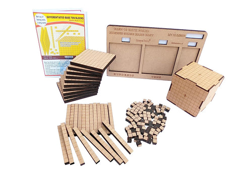 Wooden Base Ten Blocks Kit with Place Value Mats and Instruction Manual (132 Pieces) (T357)