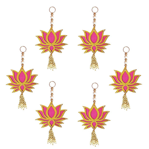 StepsToDo _ Rose Pink & Glittery Golden Lotus Wooden Hanging (22 cm X 12 cm) | Hanging Latkans, Backdrops, Wall Decor, Festival Gift | Handicraft Decoration for Diwali, Dashera, Pooja, Decorations, Events, Wedding Decorations (T331)