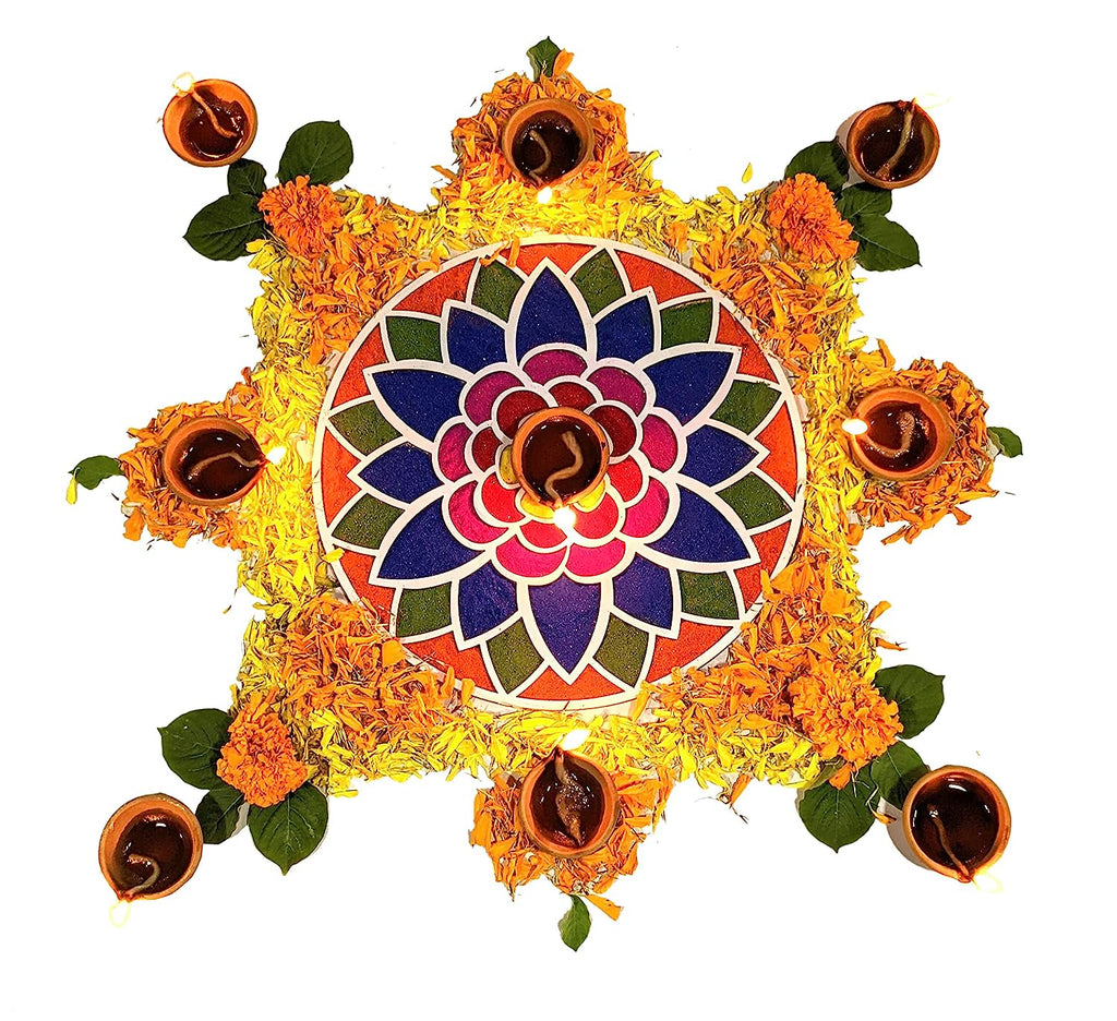 Reusable Rangoli Template Mat with Wooden Base 11.5 Inch (Design C) | Just Fill It Up with Rangoli, Flowers, Pulses | Traditional Art with Modern Day Ease of Use (T388_C)