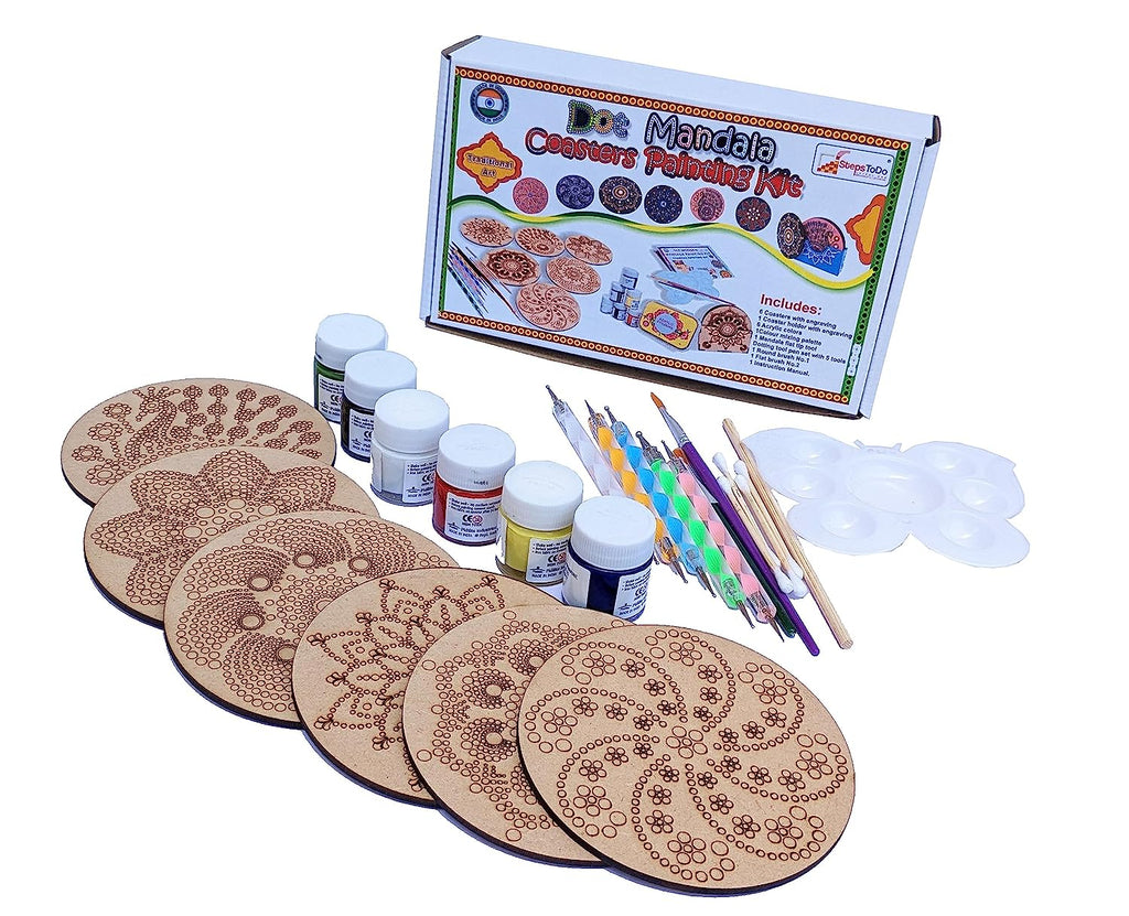 DIY Wooden Mandalas Paint Kit C, DIY Mandala Coaster Painting Kit