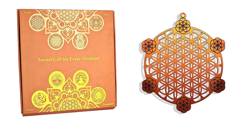 StepsToDo 'Flower of life with seed of life' (Metallic Bronze, 11.5 inch) | Wooden Sacred Geometry Art | Hand painted room hanging, wall decor | Spiritual Gift | Multiple design choices are available (T367)