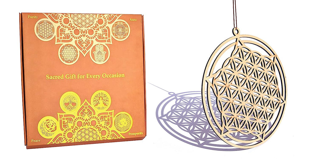 StepsToDo 'Flower of Life' (Birch Wood, 11.5 inch) | Wooden Sacred Geometry Art | Hand painted room hanging, wall decor | Spiritual Gift | Multiple design choices are available (T372)