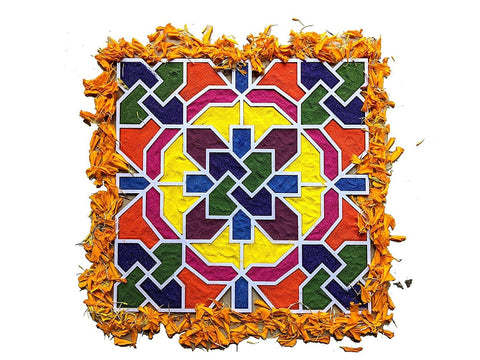 Reusable Rangoli Template Mat with Wooden Base 11.5 Inch (Design A) | Just Fill It Up with Rangoli, Flowers, Pulses | Traditional Art with Modern Day Ease of Use (T388_A)