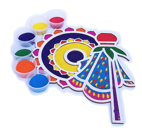Reusable Rangoli Template Mat with Wooden Base 11.5 Inch (Design L) 'Gudi Padwa'  | Just Fill It Up with Rangoli, Flowers, Pulses | Traditional Art with Modern Day Ease of Use (T388_L)