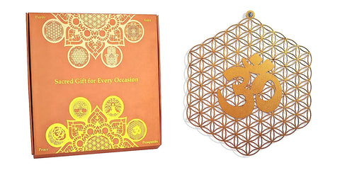 StepsToDo 'Flower of life with Om' (Metallic Bronze, 11.5 inch) | Wooden Sacred Geometry Art | Hand painted room hanging, wall decor | Spiritual Gift | Multiple design choices are available (T362)