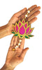 StepsToDo _ Pink & Green Wooden Lotus Handcrafted Hanging / Latakans | Hand Painted Lotus Decorative Hanging Wall Decoration | Diwali, Dashera, Pooja, Festival Gift, Wedding Decorations. (T330)