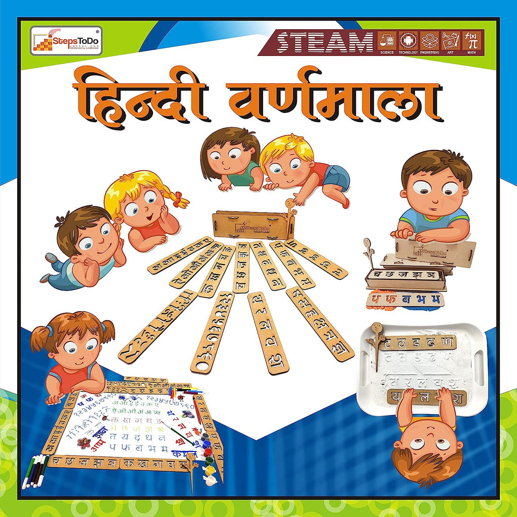 Stepstodo _ My First Hindi Varnamala Writing Kit | Hindi Alphabet & Numbers Stencil | Educational Letter Tracing Kit | Educational Gift (T287)