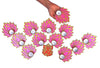 SetpToDo _ Golden & Pink Lotus Wooden Cutouts with Diya | Set of 12 | Lotus Cutouts + Tea Light Candle/Diya + Golden Candle Holder (T338)