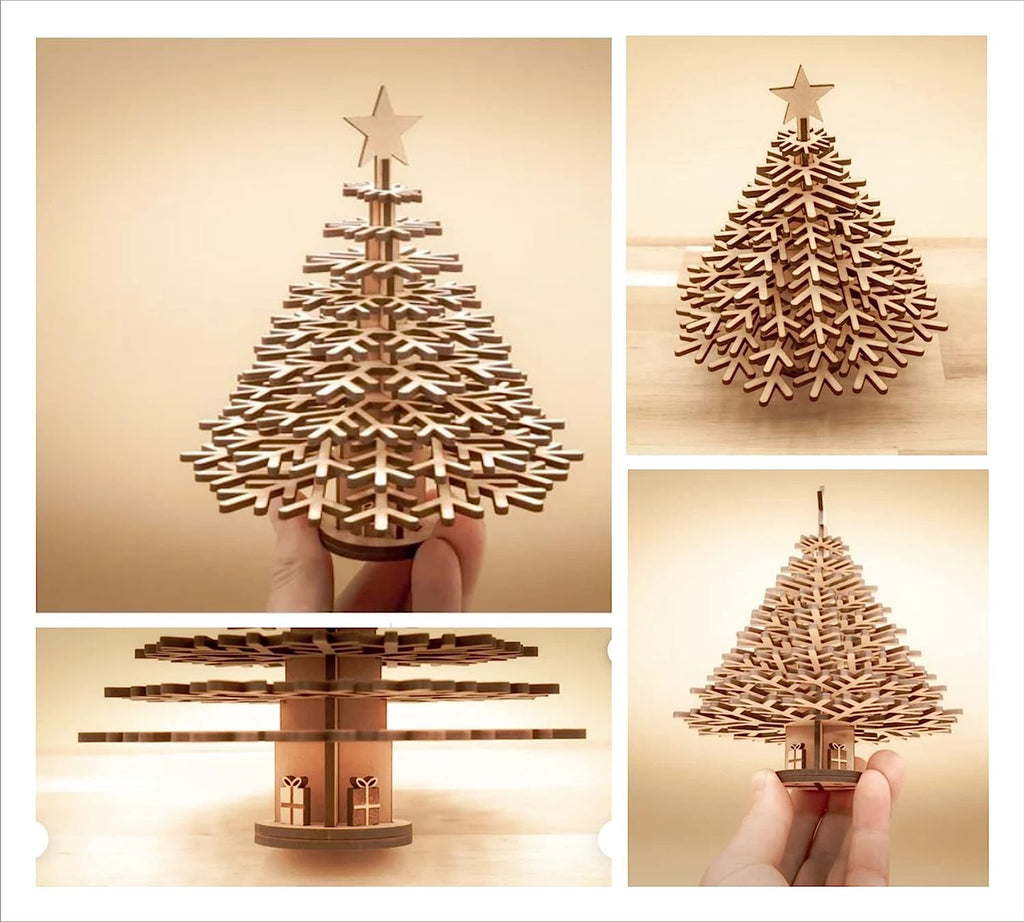 StepsToDo _ DIY Wooden Table Top Christmas Tree (Pack of 1 Tree of 6 inch) | The Mini Decorative Wooden Xmas Tree | Decoration for Christmas (T353_P1_6Inch)