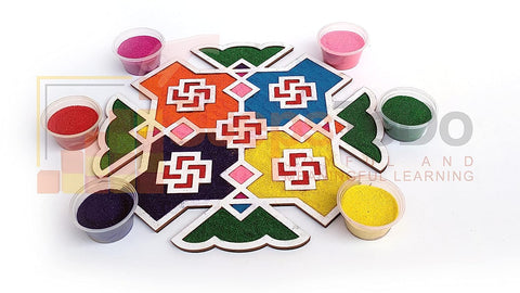 Reusable Rangoli Template Mat with Wooden Base 11.5 Inch (Design G) | Just Fill It Up with Rangoli, Flowers, Pulses | Traditional Art with Modern Day Ease of Use (T388_G)