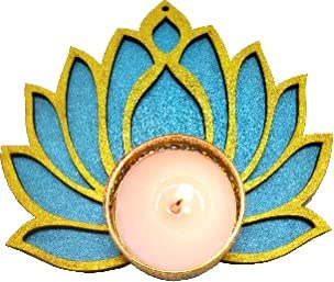 Wooden Lotus Cutouts – Set of 6, Golden & Ocean Blue