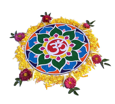 Reusable Rangoli Template Mat with Wooden Base 11.5 Inch (Design D) | Just Fill It Up with Rangoli, Flowers, Pulses | Traditional Art with Modern Day Ease of Use (T388_D)