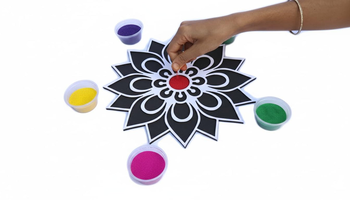Reusable Rangoli Making Frame with Wooden Base