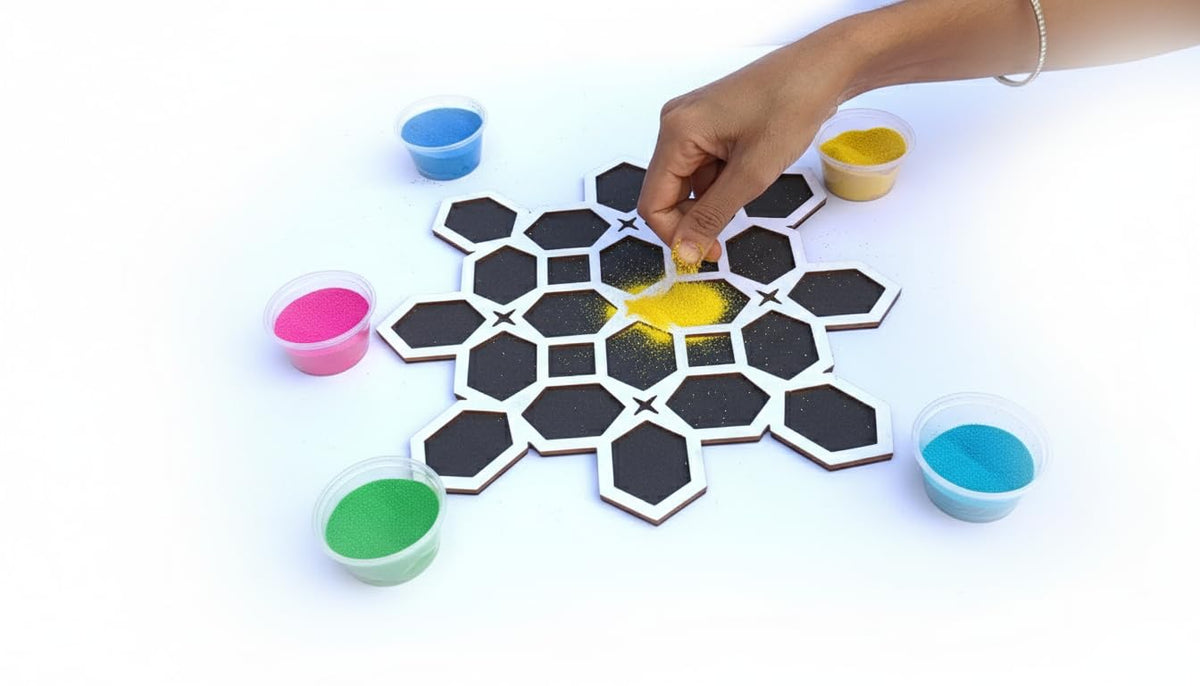 Reusable Rangoli Making Frame with Wooden Base
