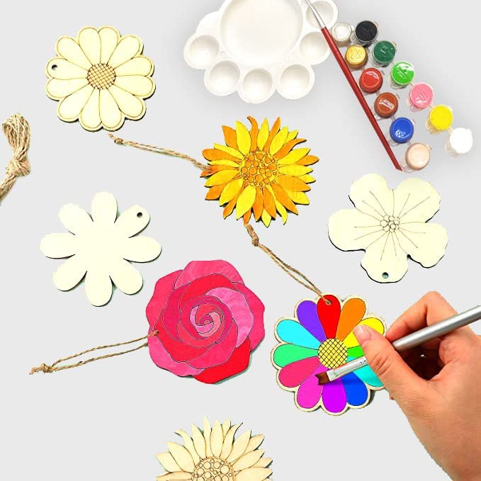 Unfinished Wooden Flower Cutouts – 50 Pieces, 5 Designs