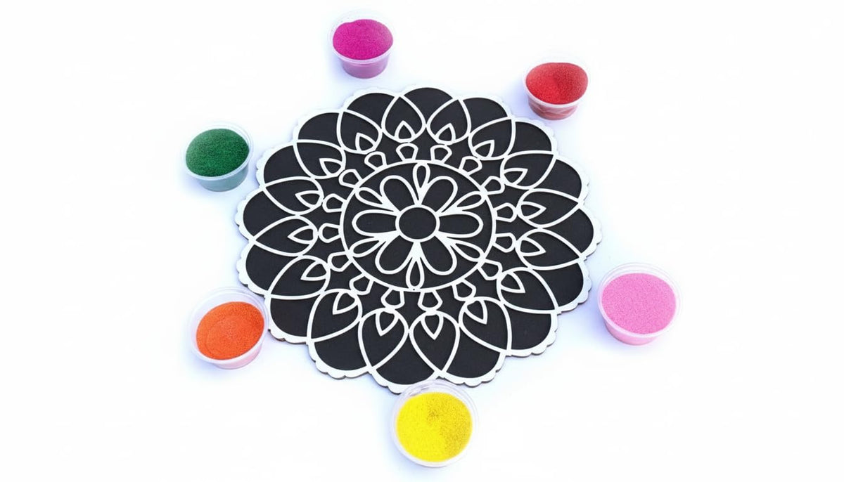 Reusable Rangoli Making Frame with Wooden Base