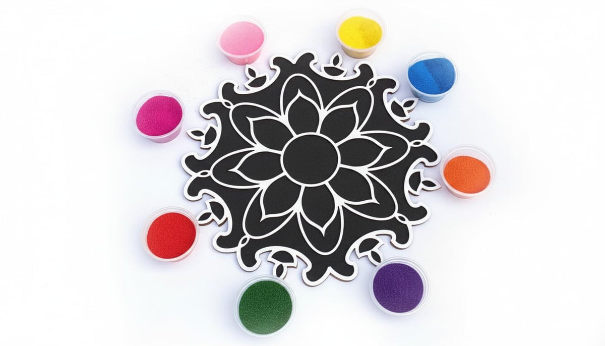 Reusable Rangoli Making Frame with Wooden Base