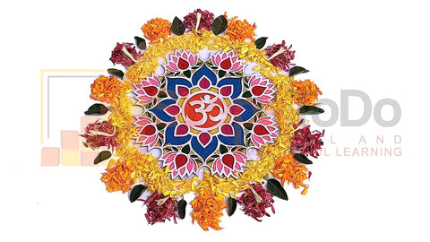 Reusable Rangoli Template Mat with Wooden Base 11.5 Inch (Design E) | Just Fill It Up with Rangoli, Flowers, Pulses | Traditional Art with Modern Day Ease of Use (T388_E)