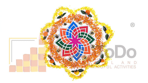 Kolam / Muggulu Pattern Reusable Rangoli Template Mat with Wooden Base 11.5 Inch (Design E :  Hrydhaya Kamal) | Just Fill It Up with Rangoli, Flowers, Pulses | Traditional Art with Modern Day Ease of Use (T368_E)