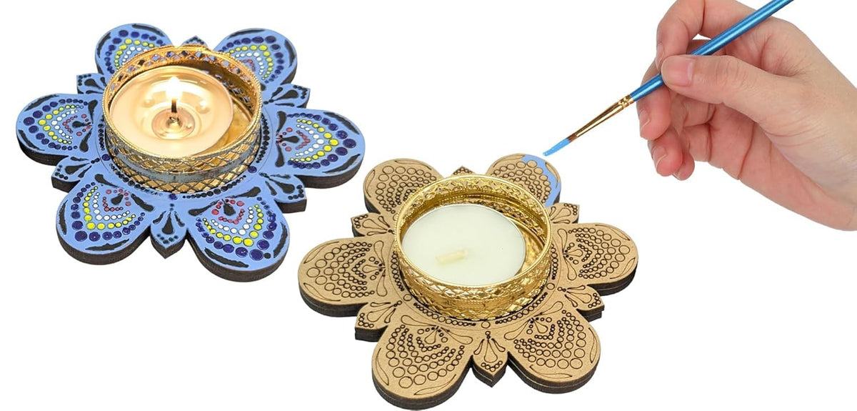 Dot Mandala Tealight Painting Kit – 6 Flower Bases, Tools, Paints & Candles