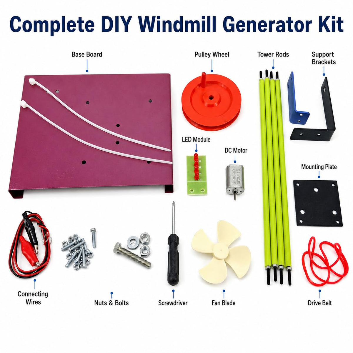 Windmill Generator Kit, 2-in-1 Wind & Hand Pulley Model