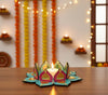 StepsToDo Reversible Lotus Tealight Candle Holders – Set of 2 | Dual-Sided Wooden Diya with Mirror Work | Handcrafted Festival Décor for Diwali, Pooja, Mandir & Gifting