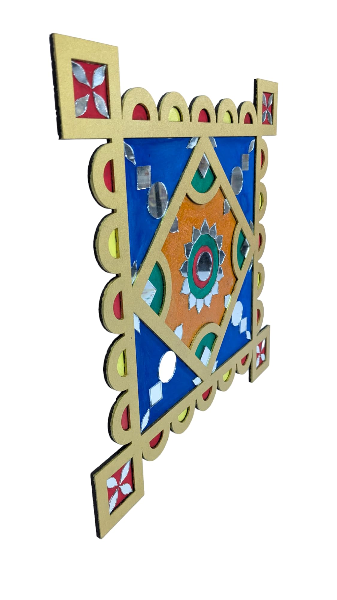 Ready-to-Use Wooden Rangoli Mat with Mirror Work – T438_C