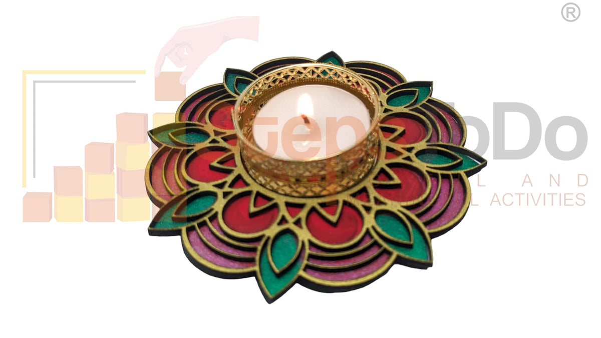Hand-Painted Wooden Tealight Holder (Diya Stand) – Type 2, 4 Inch