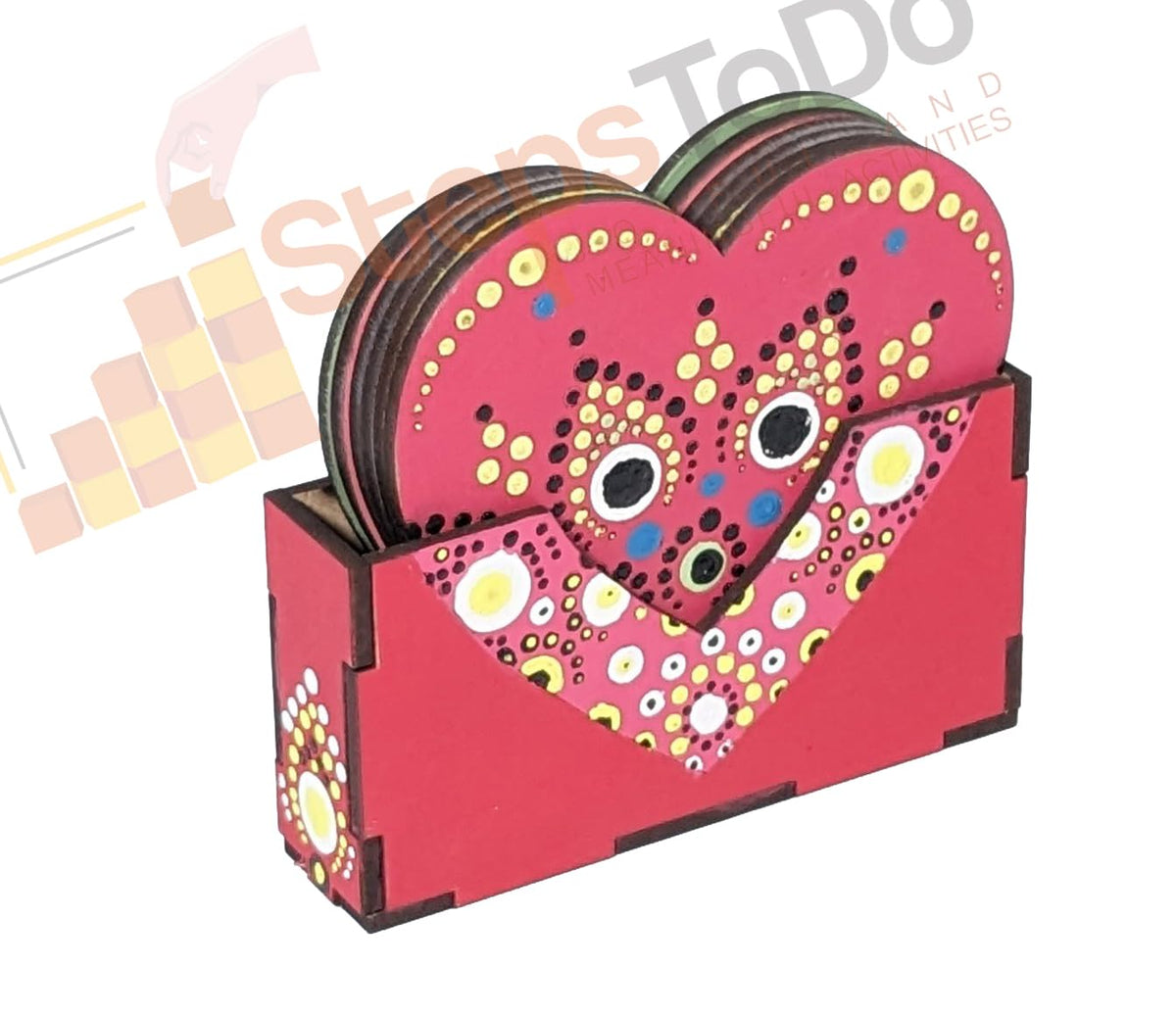 Heart Mandala Painting Kit G – 6 × 4-Inch Coasters, 10 Tools, Paints & Holder