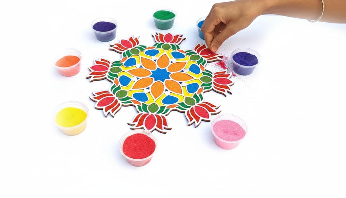Reusable Rangoli Making Frame with Wooden Base