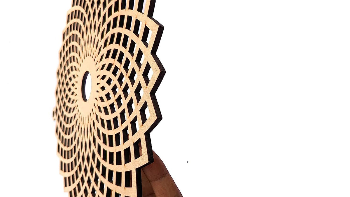 Angular Torus Flower – Hand-Painted Wooden Wall Art