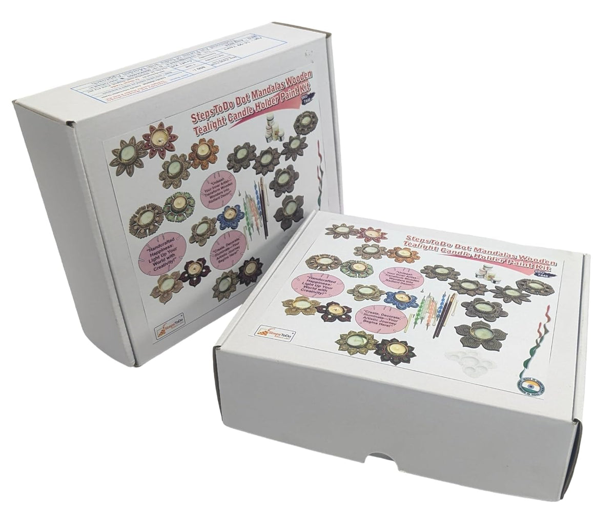 Dot Mandala Tealight Painting Kit – 6 Flower Bases, Tools, Paints & Candles