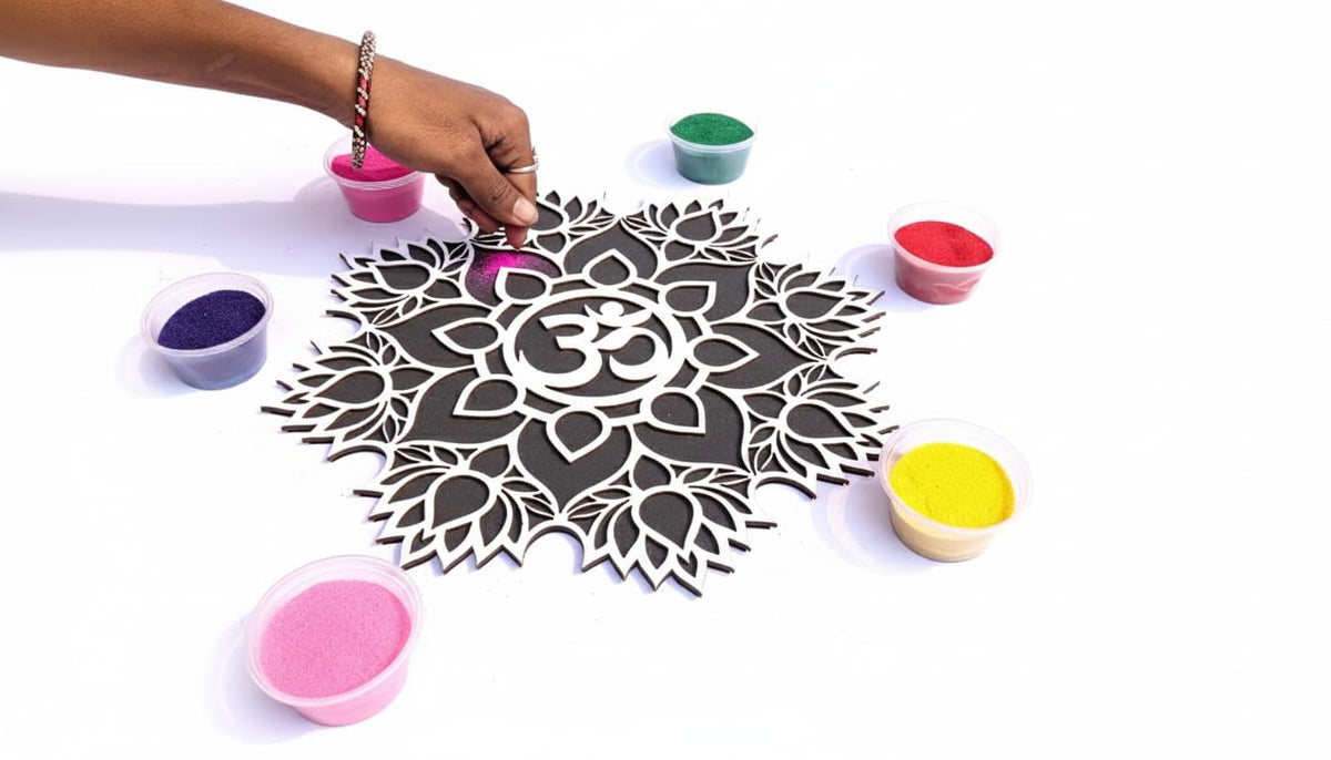 Reusable Rangoli Making Frame with Wooden Base