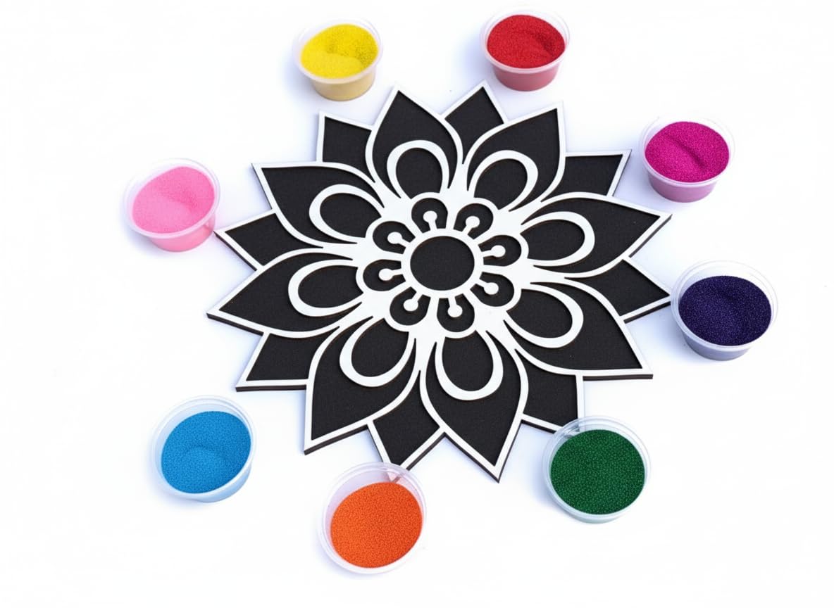Reusable Rangoli Making Frame with Wooden Base