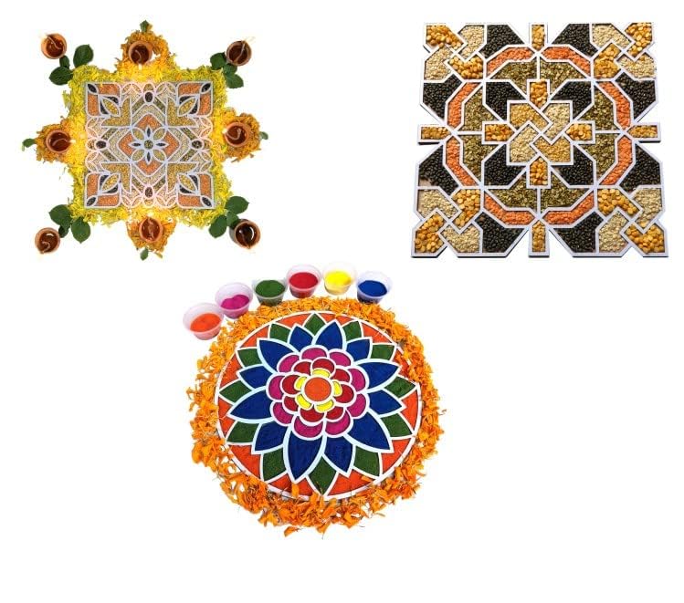 Reusable Floating Rangoli Frames – Designs A, B & C Combo, 11.5 Inch