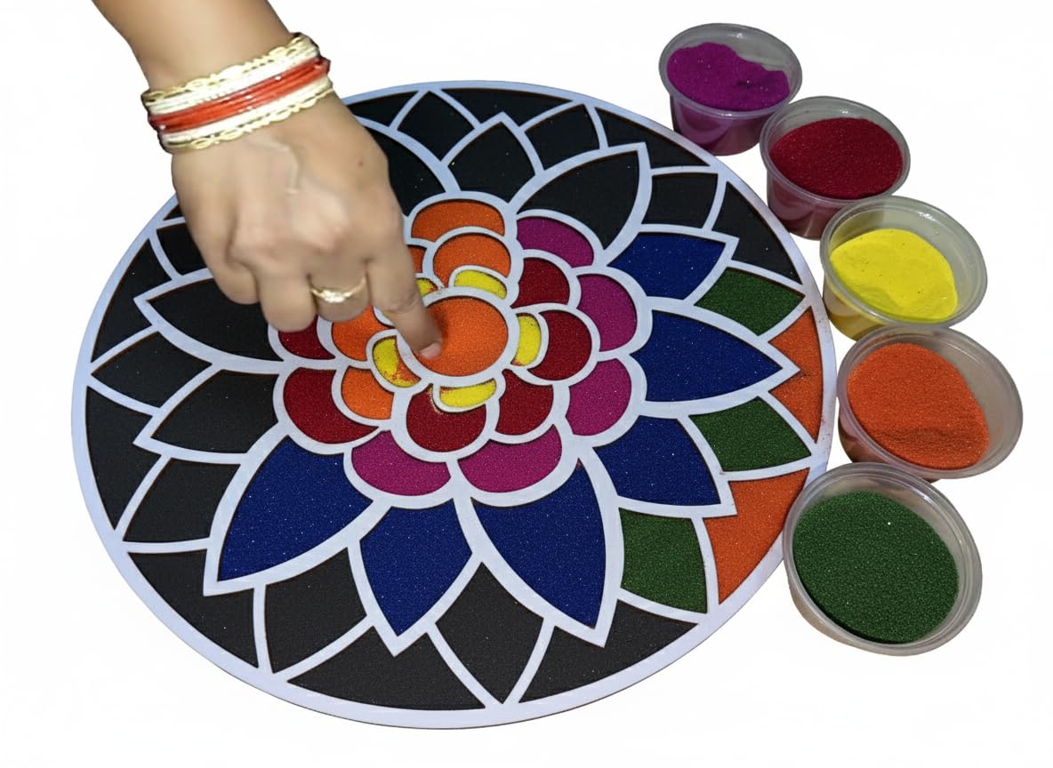Reusable Rangoli Making Frame with Wooden Base
